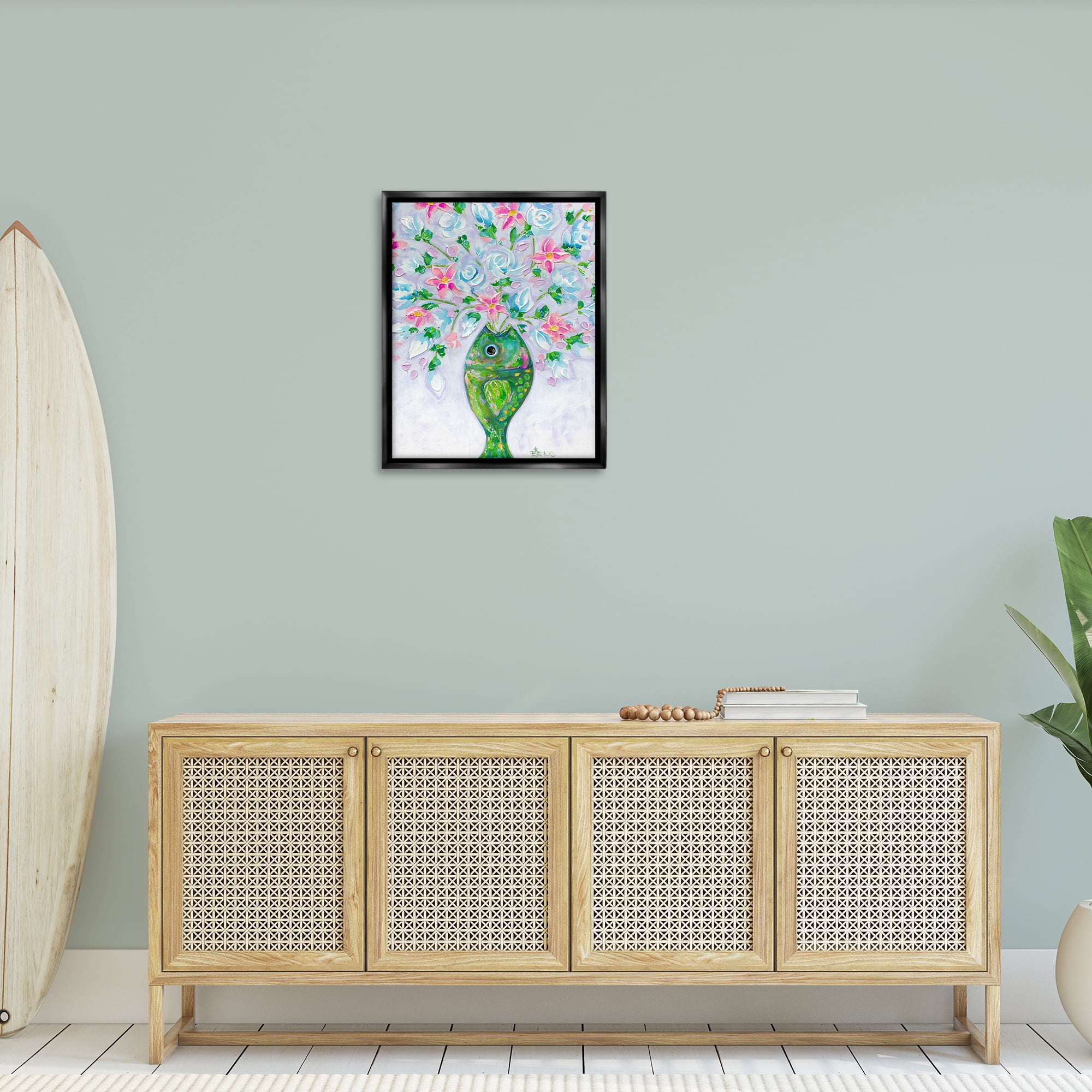 Stupell Industries Nautical Fish Bouquet Botanical & Floral Painting Black Floater Framed Art Print Wall Art, 25 x 31