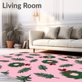 thumbnail image 2 of ODIKA 2'x3' Machine Washable Non-Slip Area Rug, Traditional Pine Branch Wreath Motif Holiday Accent High Traffic Rug with Pad, Pink, 612329, 2 of 8