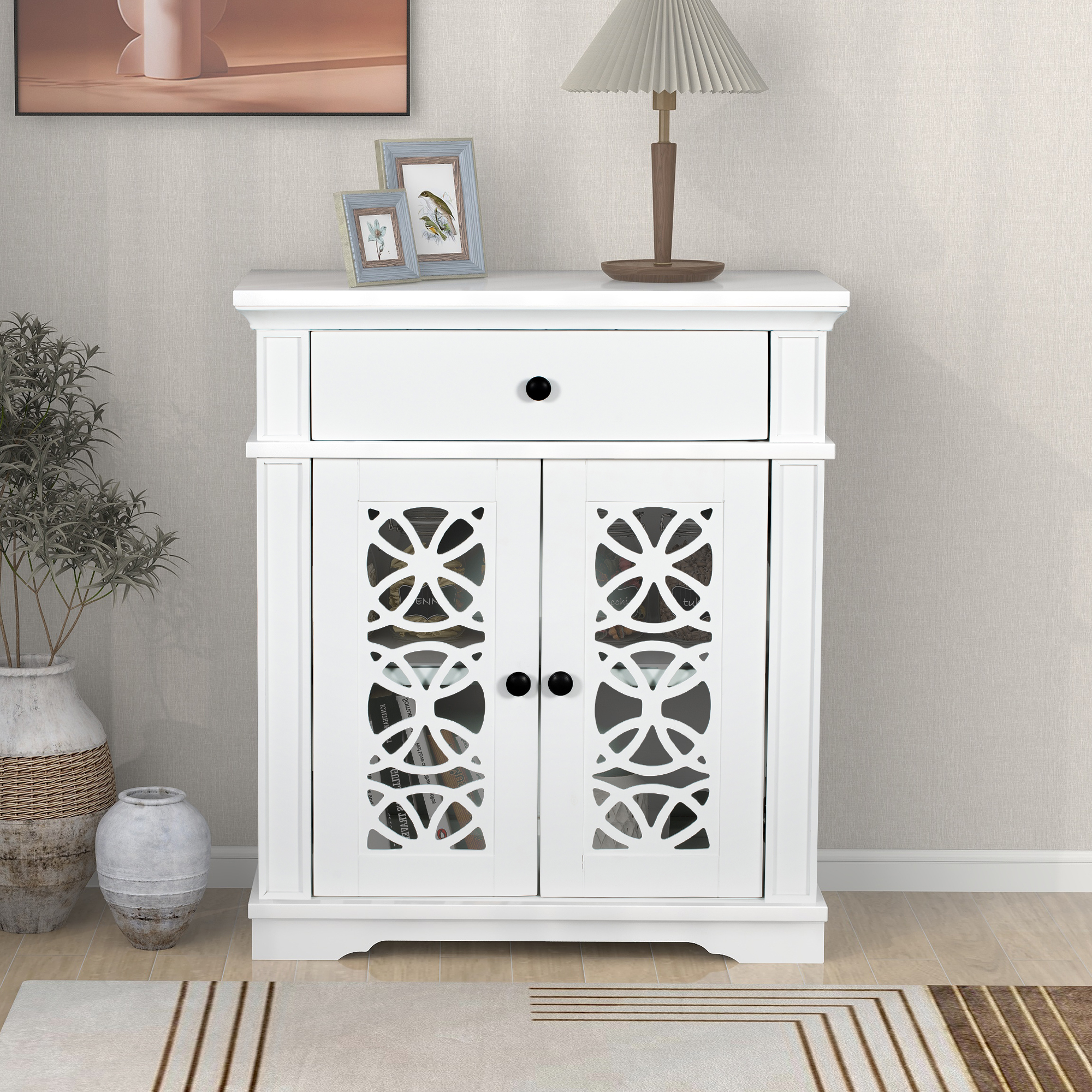 Wooden Accent Storage with 1 Drawer and Shelf, Retro Style