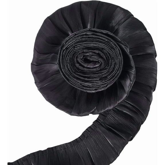 5.47 Yards 2 Inch Black Satin Pleated Trim Double Layer Ruffled Lace Ribbons Smooth Gathered Fabric Vintage Wrinkled Trimming for Sewing Making Clothing Accessories Home Decor DIY Craft