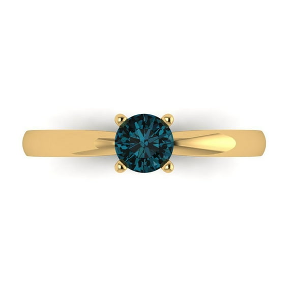 0.5 ct Round Cut Natural London Blue Topaz Solitaire Engagement Ring for Women in 14K Yellow Gold