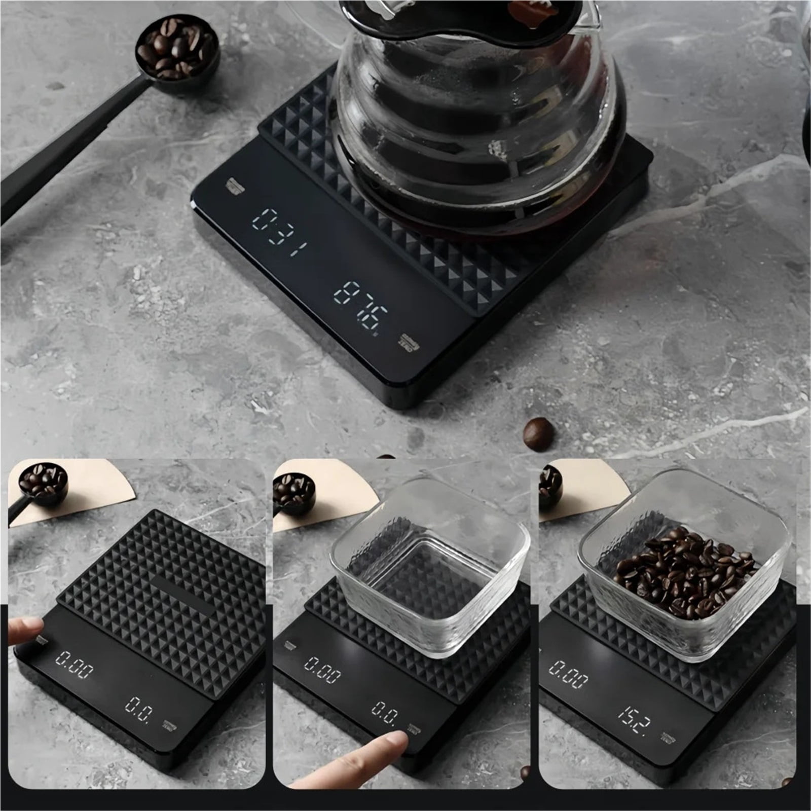 3kg/0.1g Electronic Coffee Scale with Waterproof Pad LED Display Home Coffee ,Easy to Operate