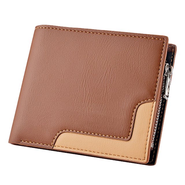 1 Uds. Cartera de PU de estilo corto para hombre, billetera de empalme con cremallera cero, bolso para tarjetas múltiples, monedero