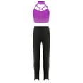 thumbnail image 3 of Hansber Kids Girls Figure Skating Rhinestones Outfit Sparkle Gymnastics Dance Crop Tops with Pants Set Purple 6, 3 of 5