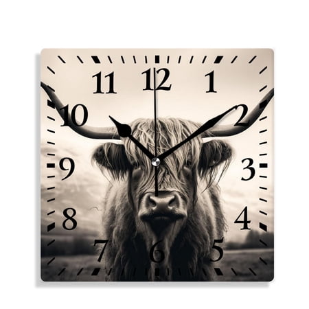 12 Inch Wall Clock Battery Operated Silent Clock Decorative for Office, Kitchen, Outdoor, Living Room,Scottish Highland Cattle Lovely