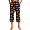 thumbnail image 3 of Frostluinai Women's Capri Pajama Pants Halloween Pumpkin Graphic Comfy Bottoms Spooky Season Printed Sleep Pants Soft Elastic Waist Capri Length Sleepwear with Pocket S-3XL, 3 of 6