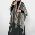 thumbnail image 2 of XFLWAM Women's Striped Knitted Shawl Wrap Fringed Hem Poncho Sweater Thickened Tassel Pullover Cape Tops Gray Free Size, 2 of 7