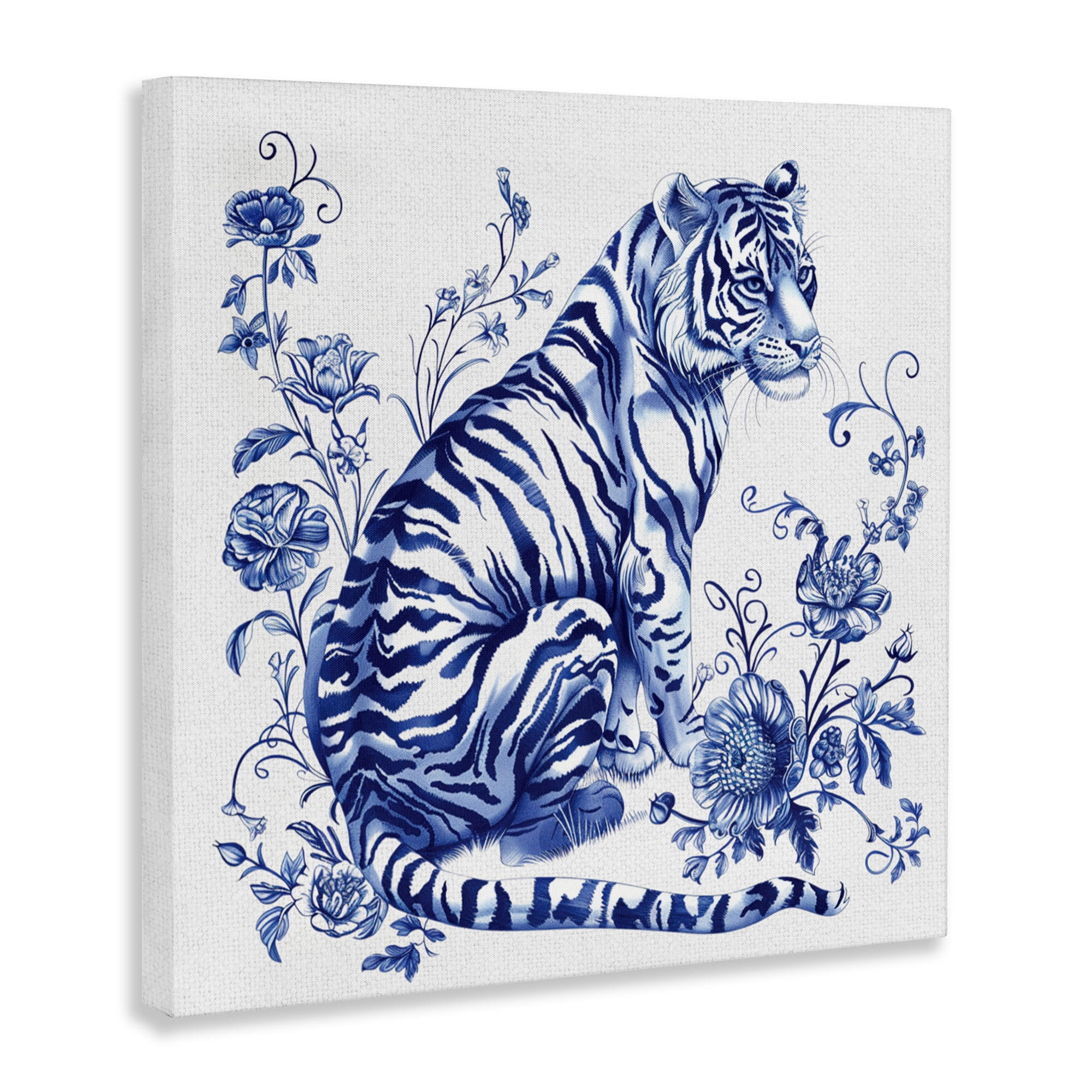Traditional Ornate Floral Tiger Canvas Wall Art, design by Lettered and Lined