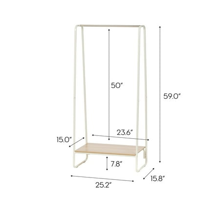 Iris Usa Metal Garment Rack With Wood Shelf White Light Brown