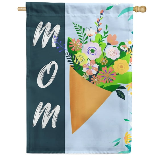 America Forever Happy Mother's Day Best Mom House Flag 28 x 40 inches Floral Bouquet Double Sided Holiday Seasonal Yard Outdoor Decorative I Love You Mom Flag