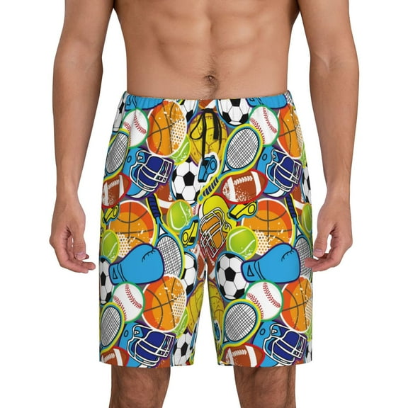 Naloa Various Balls Men's Short Pajama Pants, Lounge Comfort Shorts with Elasticized Waistband and Side Pockets - Small
