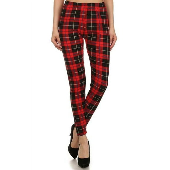 Womens Regular Size Red Plaid Design Leggings (One Size)