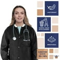 thumbnail image 4 of Disposable Lab Jacket, 33 Inches Long. Pack of 100 Black Disposable Hip-Length Workwear XX-Large. SMS 50 gsm Disposable Shirts with Snaps Front, Knit Cuffs, 3 Pockets. Unisex PPE Coat, 4 of 8