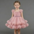 thumbnail image 2 of XUELUO Toddler Girls Tulle Princess Dress Puff Shoulder Ruffled Floral Dress Pearl Waistband Holiday Fluffy Party Skirts, 2 of 6