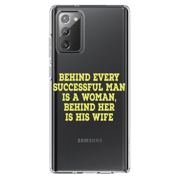 DistinctInk Clear Shockproof Hybrid Case for Samsung Galaxy Note 20 (6.7" Screen) - TPU Bumper Acrylic Back Tempered Glass Screen Protector - Behind Every Successful Man is a Woman