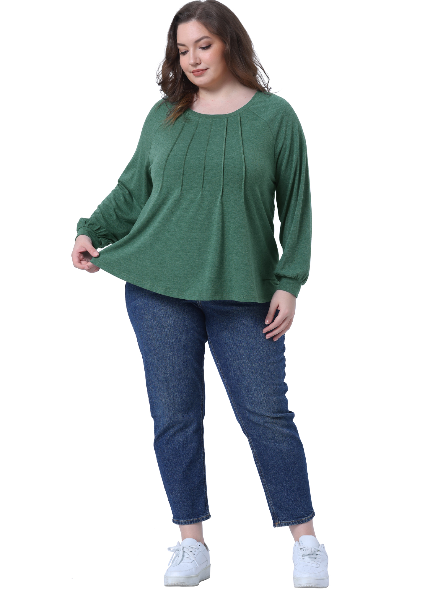 DARING DIVA Women's Plus Tunic Crew Neck Pleated Casual Blouse 4X Green