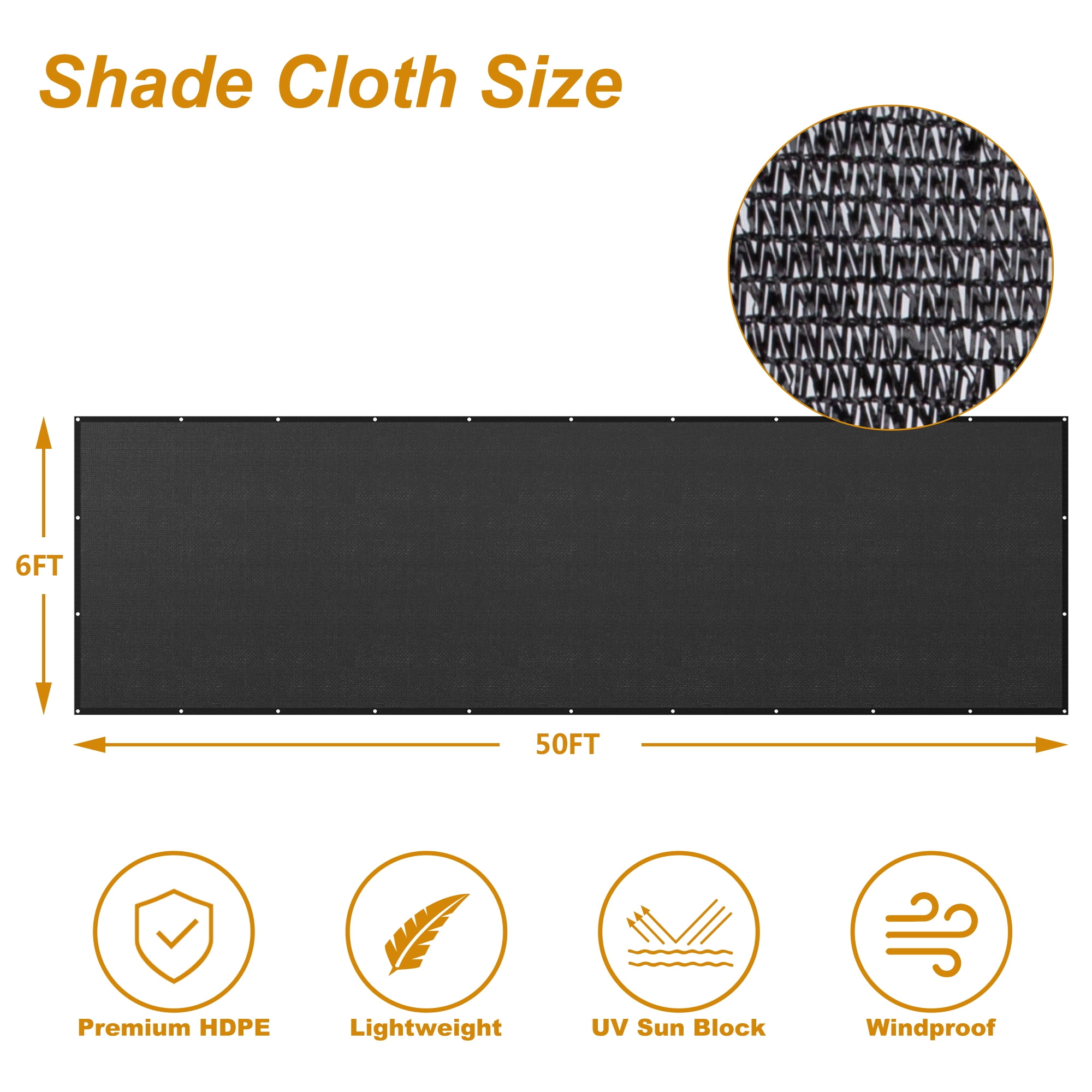 Shade Cloth,Hengu 1 Pack 6x50FT Sun Shade Net with Grommets,70% Shade Sail Canopy for Garden,Greenhouse,Plants and Patio Sunshade
