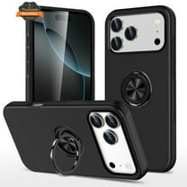 Hybrid Case with 360° Metal Ring Kickstand Slim Hard Back for Apple iPhone 17 Pro Max phone Cover - Black