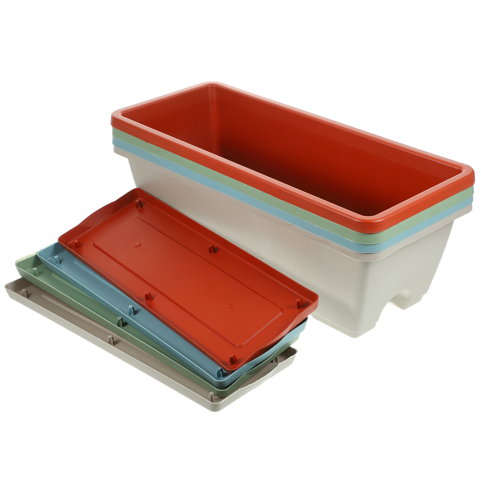 Window box planter 4 Sets Rectangle Window Box Planter Vegetable Planter Pot Flower Pot with Tray for Garden Indoor