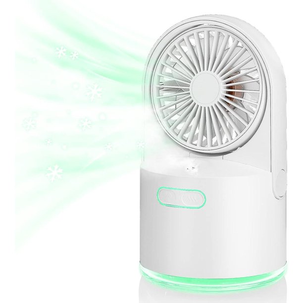Ventilador de mesa Ventilador eléctrico con función de pulverización Ventilador potente 4 velocidades y tanque de agua de 300 ml Mini ventilador portátil para viajes al aire libre Camping Blanco