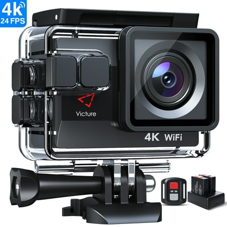 Victure AC800 4K 24FPS Action Camera with 4X Zoom, Dual Batteries with Charger, 20MP Sports Camcorderl, Upgraded EIS