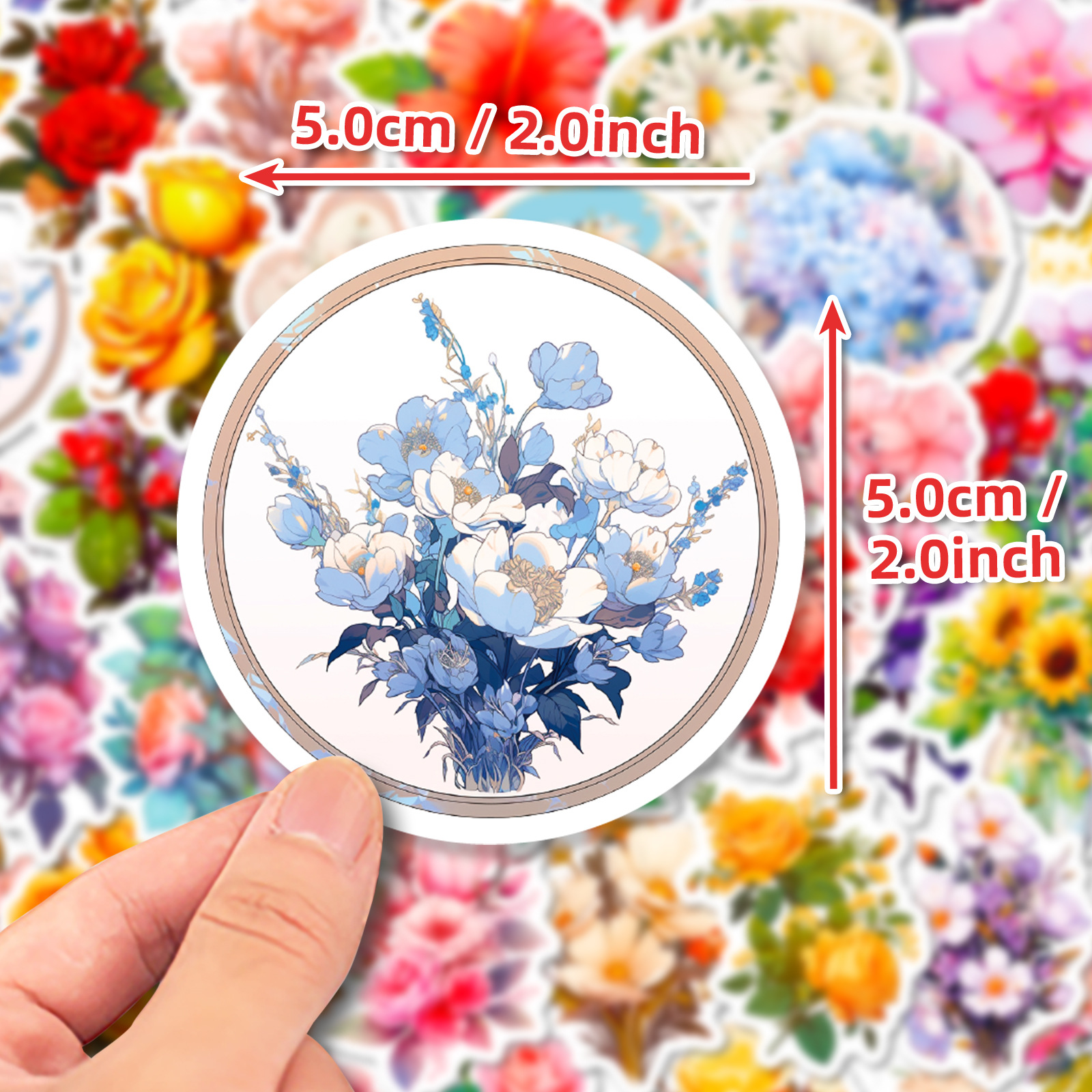 50-Pack Vintage Floral Stickers - Retro Flower Plant Doodles, Creative Journal Stickers for Scrapbook, DIY, and Decorating
