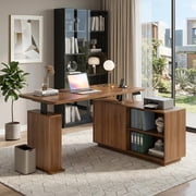 Electric L Shaped Standing Desk with Storage, 55 Mid Century Adjustable Height Sit Stand Desk