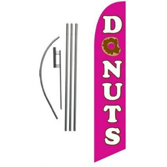 Donuts Shop Advertising Feather Banner Swooper Flag Set with 15 Foot Flag Pole Kit and Ground Stake