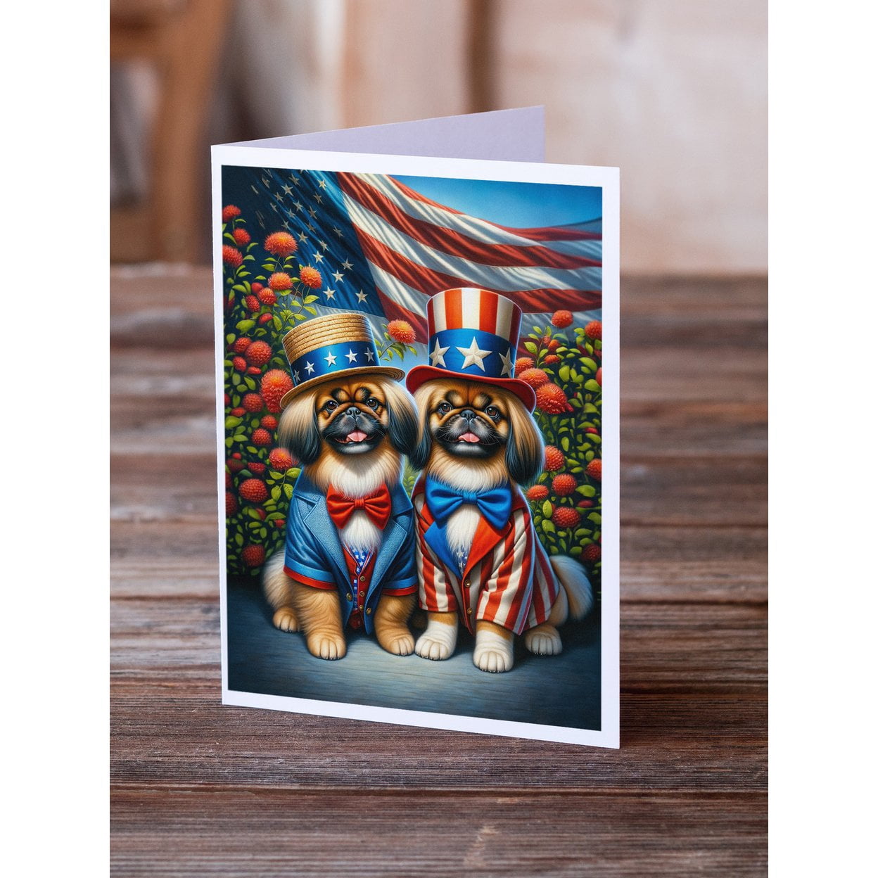 All American Pekingese Greeting Cards Pack of 8 7 in x 5 in