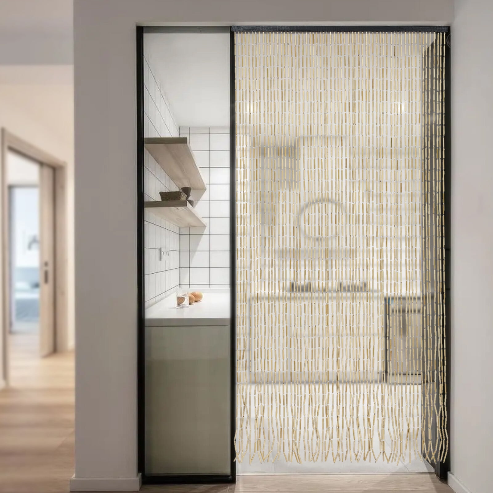 Miumaeov 60 Strands Bamboo Beaded Curtain Hanging Fly Screen Beads Door Curtain Room Divider 180*90cm