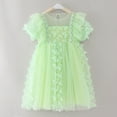 thumbnail image 4 of Vedolay Girl's Summer Short Sleeve Butterfly Print Lace Fashion Princess Dress,Green 3-4 Years, 4 of 5