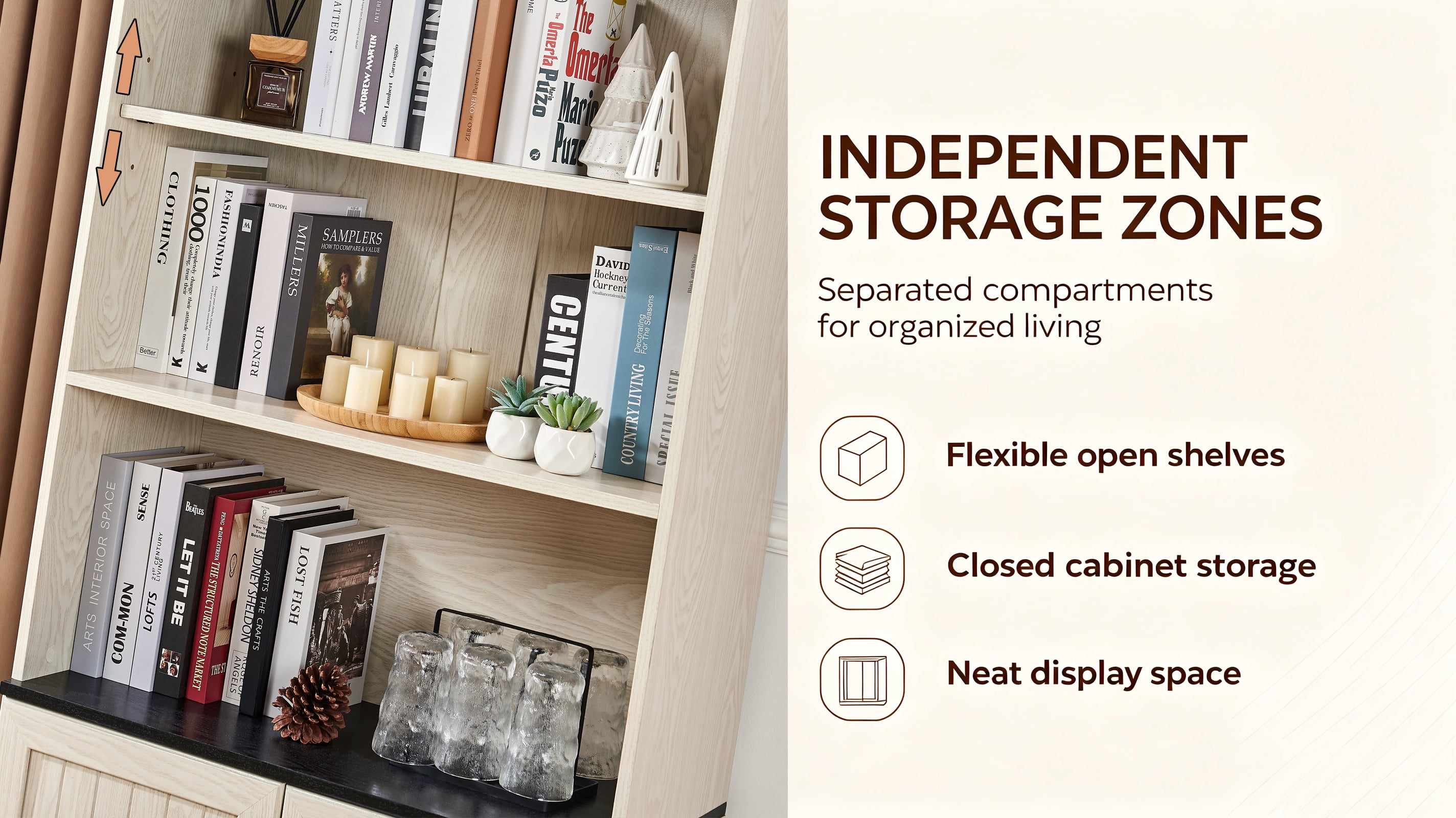 Leumius Tall Storage Cabinet,5 Tier Cube Display Cabinet with Adjustable Shelves and Barn Doors,Wood Freestanding Display Bookshelves for Bedroom,Living Room, Kitchen, Pantry, Bar Cabinet,White