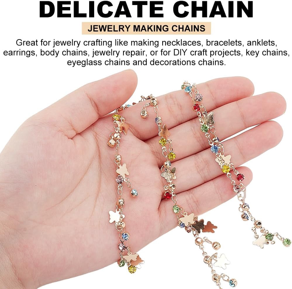 1set Jewelry Making Kits Include Butterfly Brass Rhinestone Charm Chains with Lobster Clasps Golden