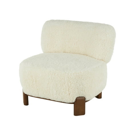 DecMode Polyester Lounge Chair with Brown Wooden Legs, White