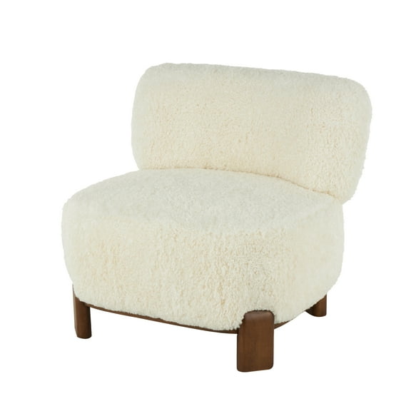 DecMode Polyester Lounge Chair with Brown Wooden Legs, White