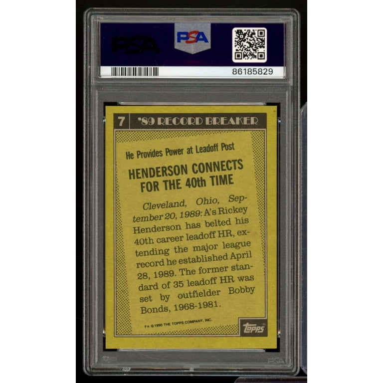 Rickey Henderson Card 1990 Topps #7 PSA 9 - Walmart.com