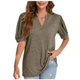 thumbnail image 2 of ALLLIST Womens Tops Brown Elbow-Length Solid Notch Neck T-Shirts Blouses, 2 of 4