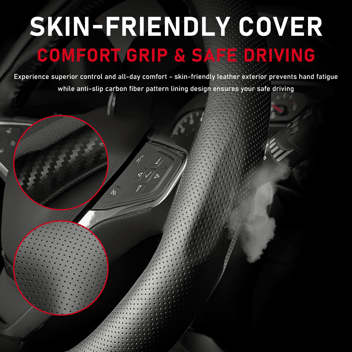 for Subaru Forester Crosstrek WRX Outback Impreza Ascent Steering Wheel Cover Premium Perforated Nappa Leather Steering Wheel Cover with Red Circular Stripe Trim, for Subaru Car SUV Truck Accessories