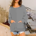 thumbnail image 2 of Yuyuzo Womens Casual Sweatshirts Round Neck Loose Comfy Solid Color Long Sleeve Slit Pullover Tops, 2 of 7