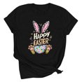 thumbnail image 4 of UPPADA Femmes Heureux Easter T-Shirt Bunny Lapin Graphique T-Shirt Manche Courte Drôle Lettres Imprimées Chemises Manche Courte Col Rond Tuniques Hauts Noir,G, 4 of 5