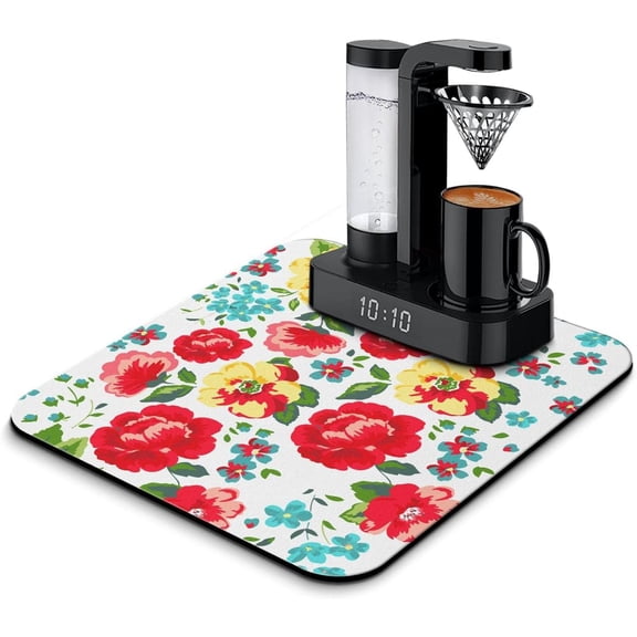 Coffee Bar Mat Accessories for Countertop Absorbent Hide Stain Rubber Backed Dish Drying Mats for Kitchen Counter Draining Pad Decor Gift(18x16in)