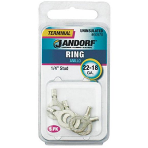 Jandorf Specialty Hardw 60970 Uninsulated Ring Terminal - 22-18 ga., 0.25 in. Stud