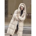 thumbnail image 5 of Chaqueta de invierno nueva para mujer, chaqueta acolchada gruesa y cálida de plumón de pato blanco, abrigo largo con capucha y cuadros a presión de longitud media, 5 of 5