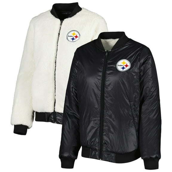Women's G-III 4Her by Carl Banks Oatmeal/Black Pittsburgh Steelers Switchback Reversible Full-Zip Jacket