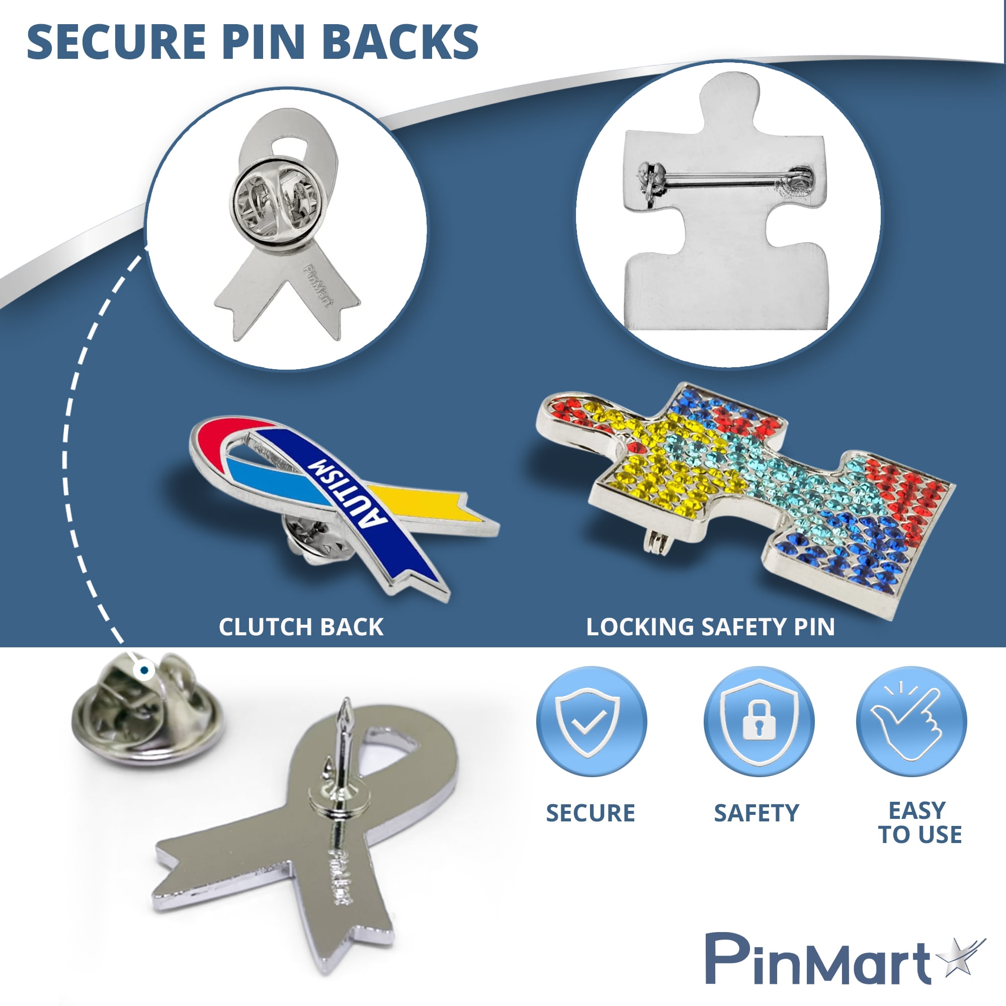 Awareness Ribbons Mit Safety Pin & Clutch Pin – Ca. 6,3 Cm Hoch, 2,5 Cm Breit, Hitzeversiegelt, In Den USA Hergestellt