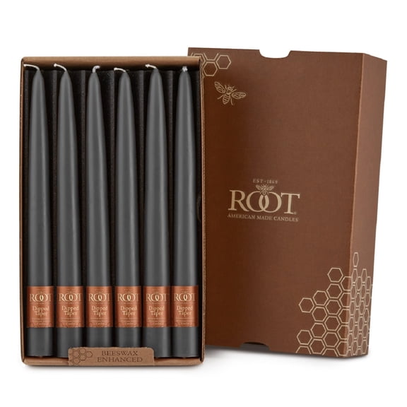 ROOT Candles Unscented Dipped Taper Candles, 9-inch Tall, Box of 12, Color: Stone