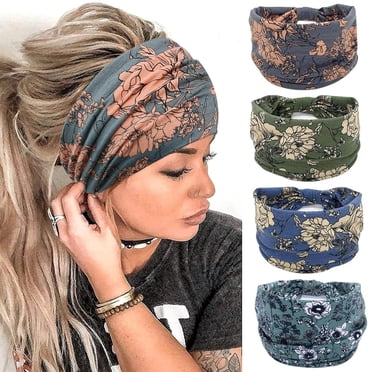ZHUYING Wide Boho Headbands for Women Fashion Knotted Headband Yoga Workout Hair Accessories African Head Wrap 4 Pack