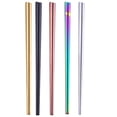 thumbnail image 1 of 5 pares de palillos cuadrados de 21 cm de acero inoxidable 304, reutilizables y antideslizantes para sushi (chapados en colores, negro, oro rosa, dorado y natural)., 1 of 5