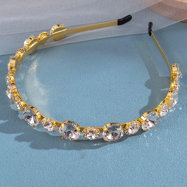 Simple Rhinestone Setting Headband Tiara Sparkling Rhinestone Alloy Headbands For Banquet Wedding Dresses Skirts(gold)