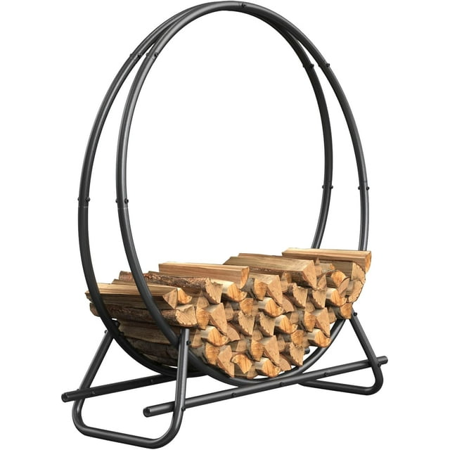 Support Rond pour Bois de Chauffage Extérieur - Anneau en Métal, Support de Bois de Chauffage Robuste et Durable pour Usage Intérieur/extérieur, Conception Gain de Place pour Foyer, Feu de Camp Ou Rangement de Cour Arrière (Cercle de 40 Pouces de Diamètre)